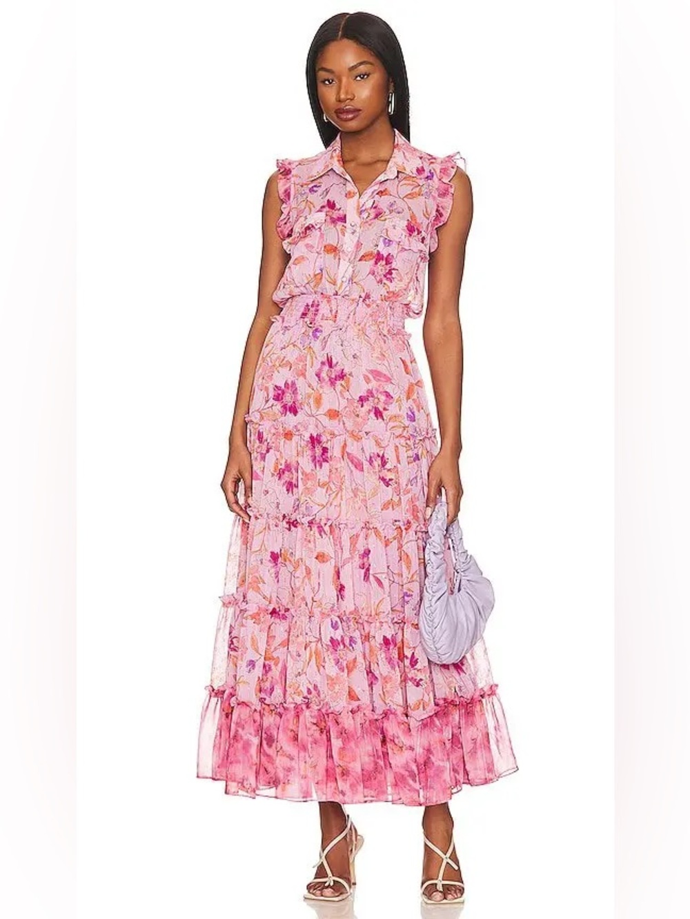 MISA Los Angeles Trina ruffled short sleeves smocked tiered dress